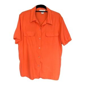Anna and Frank | Vintage Orange Silk Short Sleeve Button Front Shirt, XL